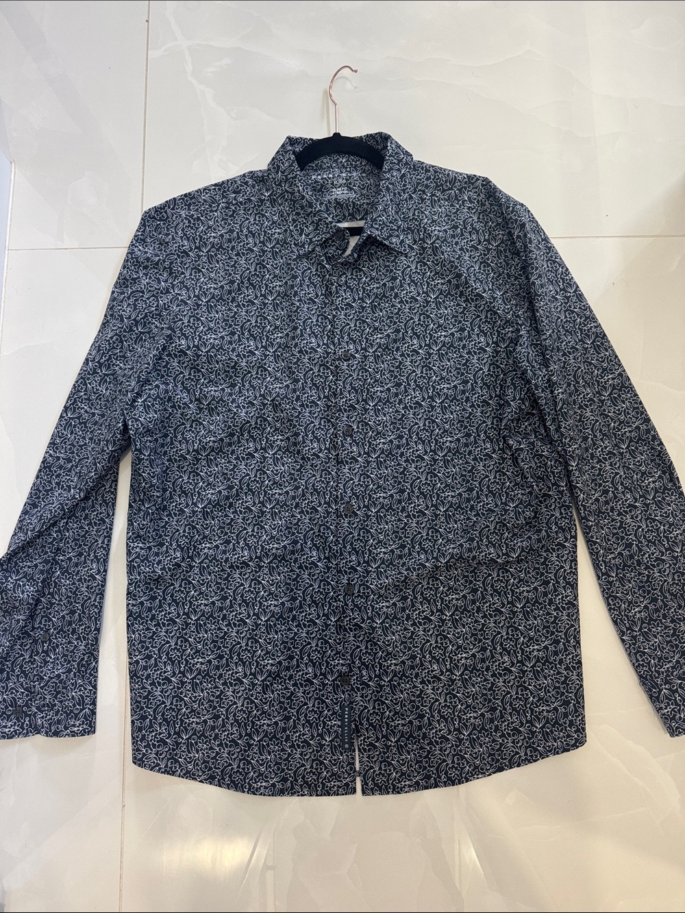 Men's Navy Patterned Button-Up Jacket